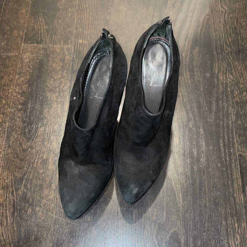 Ysl black suede and patent booties size 39